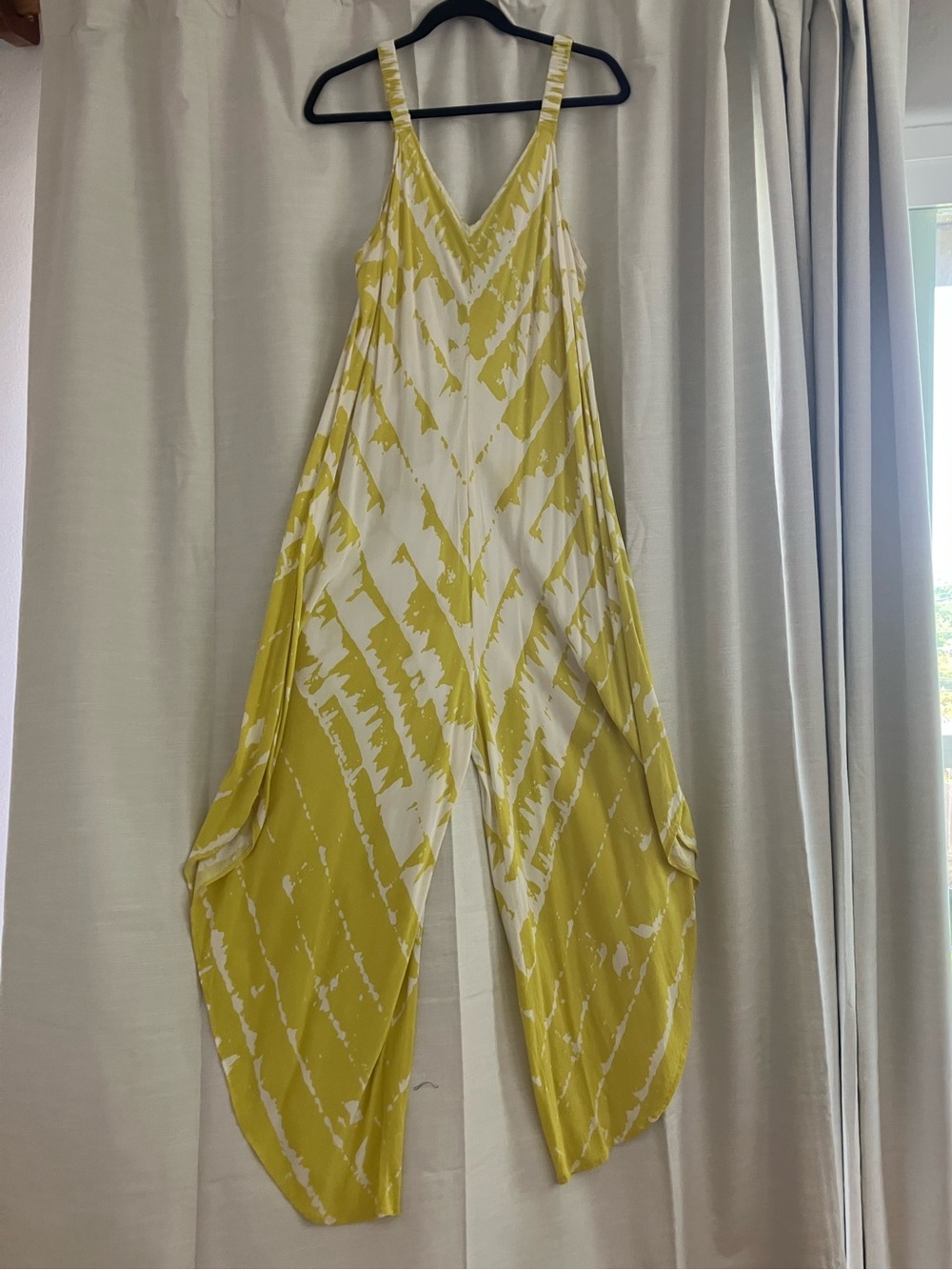 Yellow Tie-Dye Wide-Leg Jumpsuit with V-Neck